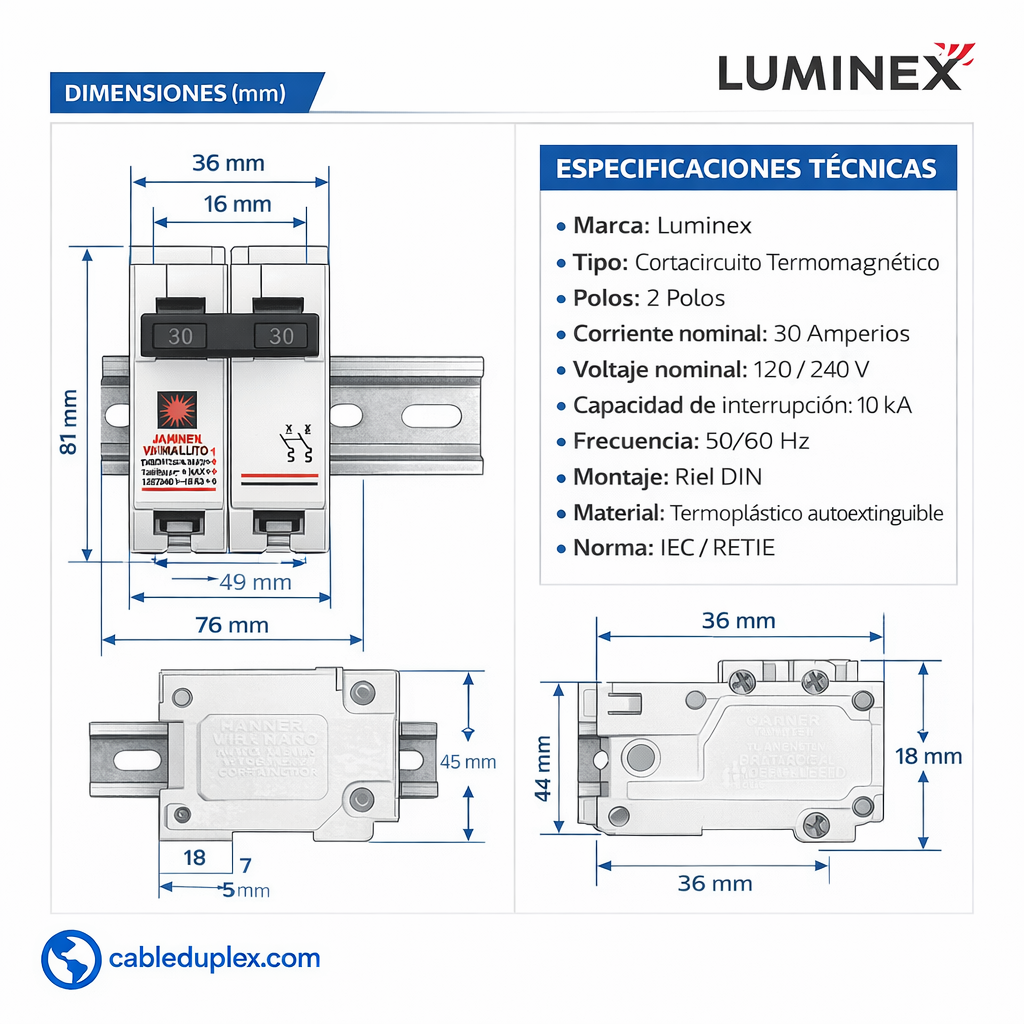 Breaker pacha 2 polos LUMINEX